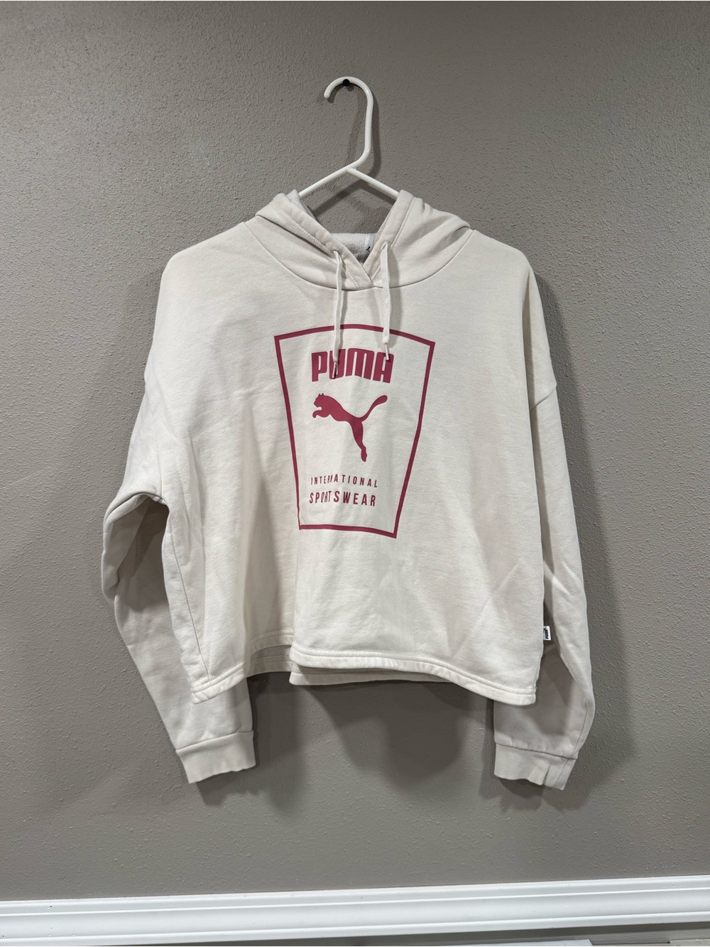 Puma Cream Hoodie with Pink Graphic Logo